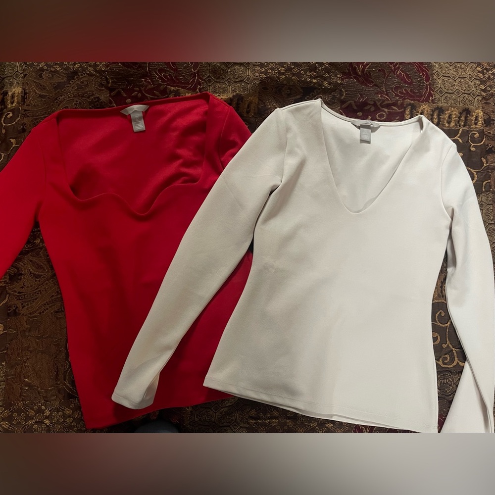 Red and Cream  Long Sleeve Tops H& M